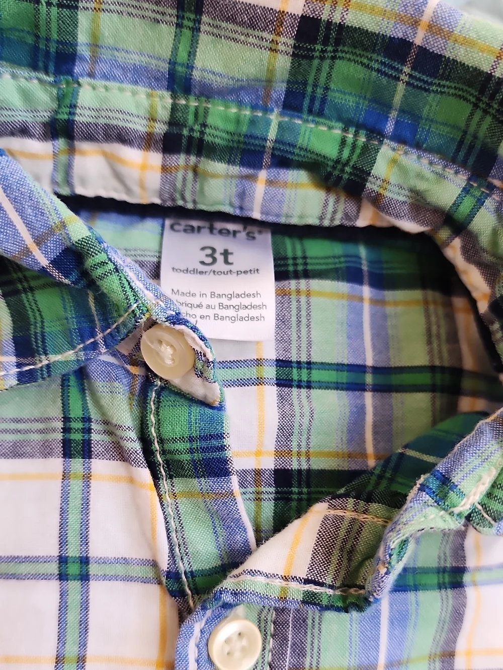 3T Carter's Green & Blue Plaid Button-Down Shirt
